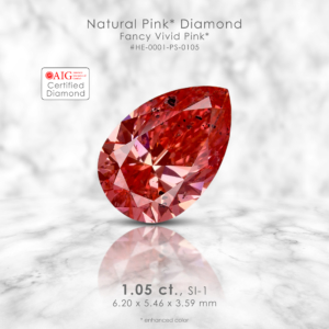 AIG Certified 1.05 Ct. Fancy Vivid Pink Loose Natural Diamond Pear 8.2x5.5mm